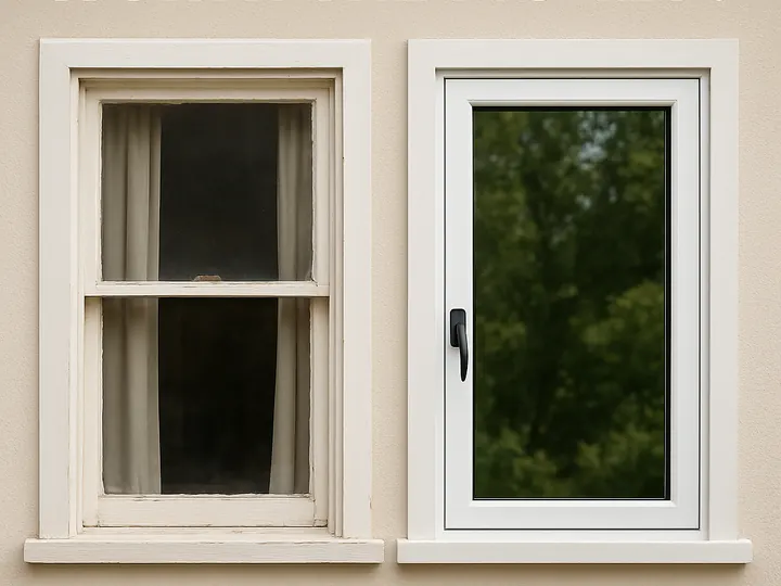 Old window beside a new replacement window, asking if new windows are worth the money in Tulsa, OK