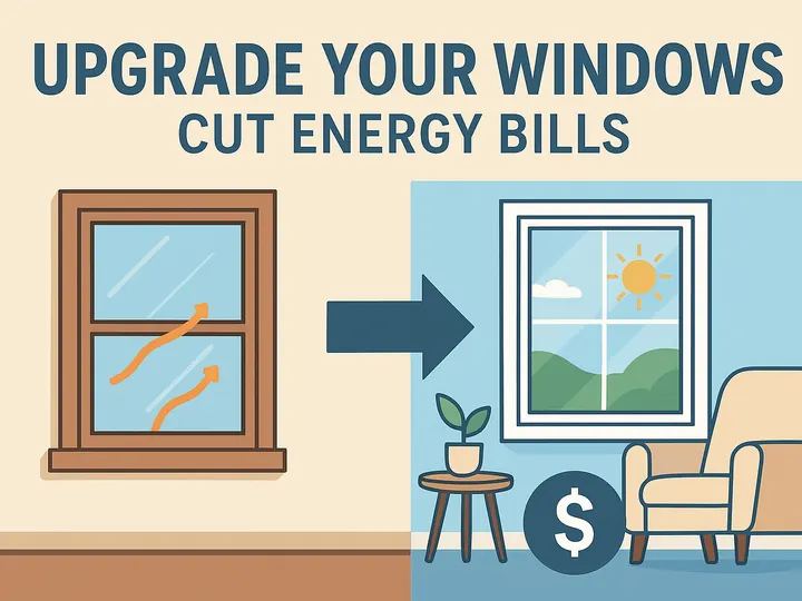 Illustration of energy-efficient replacement windows cutting energy bills for Tulsa, OK homeowners