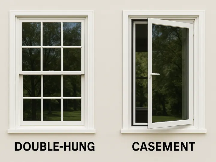 Double-hung and casement replacement window styles compared side by side for Tulsa, OK homes